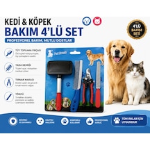 Kedi Köpek Bakım Seti 4 Lü Tüy Toplama Fırçası Tarak Tırnak Makası Ve Törpü