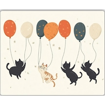 Uçan Balonlu Kediler Baskılı Mouse Pad 18x22 Cm