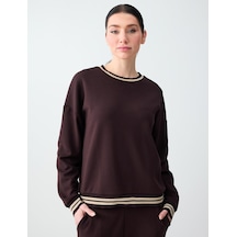 Jimmy Key Acı Kahve Bisiklet Yaka Uzun Kollu Çizgi Detaylı Örme Bluz 6sw035653803