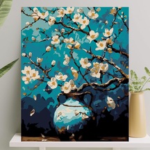 Sayılarla Boyama Tuval Seti Fırça Boya Dahil Çıtaya Gerili 40x50 Cm - Mavi Bahar