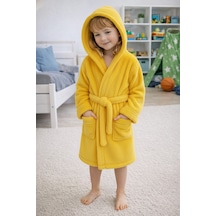 Luna Soft Kız / Erkek Çocuk Kapşonlu Pamuklu Bornoz Peluş Sabahlık 7/8 Yaş Civciv Sarısı Bal Sarısı