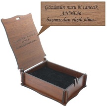 Özel Mesaj Yazılı Kahverengi Ahşap Hediye Takı Seti Kutusu - M2