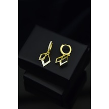 925 Ayar Gümüş Gold Kaplama Zirkon Taşlı, Mineli Üçgen Tasarım Halka Küpe UVPTS300424-1