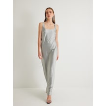 Koton Saten Elbise Uzun Halter Yaka Kolsuz Gri 4sak80142fw