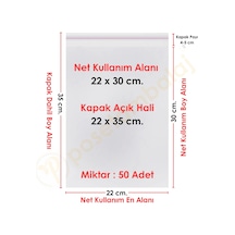 22x30+5 Cm. 22x35 50 Adet Şeffaf Bantlı Yapışkanlı Jelatin Poşet