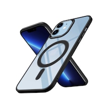 Apple iPhone Uyumlu 12 Kılıf Magsafe Şeffaf Arka Yüz Kamera Yükseltili Silikon Pazarplus Siyah