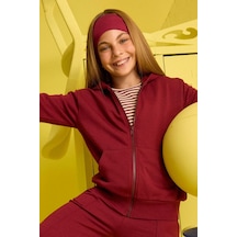 Defacto Kız Çocuk Basic Düz Kapüşonlu Fermuarlı Sweatshirt C8110a825aubr281 Bordo