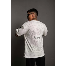 Erkek Bisiklet Yakalı Sırt Baskılı Oversize T-shirt - Beyaz Xl Beyaz