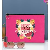 Bk Gift Yaz Temalı-8 Astarlı Fuşya Portföy Çanta 30x21cm, Baskılı El Çantası, Organizer Çanta Çok Renkli