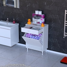 Modilayn Emir 65 X 88 X 32,5 Cm 1 Göz Sepetli Kirli Çamaşır Banyo Dolabı Piratik Çok Foksiyonlu Düzenleyici Dolap Beyaz