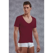 Doreanse Erkek Modal Derin V Yaka Kısa Kol T Shirt 2820 Bordo Bordo