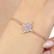 Pink Taşlı Hanedan Nişanı Rose Renk Vintage Gümüş Bileklik