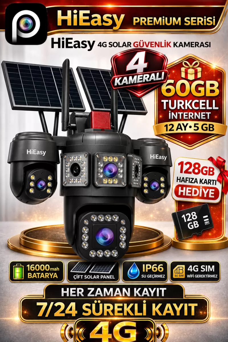 Esvision 7021 128gb 4 Kameralı 4g Çift Solar Panel 16x Zoom Dual Batarya Hieasy Aov Sürekli Kayıt Gece Görüş Çift Yönlü Ses Turkcell 1 Yıl İnternet