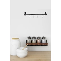 Duvara Monte Edilen 4 Kancalı Dekor Kaşıklık Askı Siyah Renk 25cm Metal Beyaz Diğer