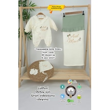 Gros Shop Müslin Yeni Doğan 4katlı Organik %100pamuk Kişiye Özgü Nakışlı Hastane Çıkış Seti Güllü Model-5 Ekru-2