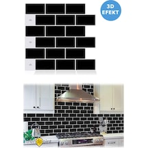 Trendpoint 3d 30 30cm Mutfak Tezgah Arkası Kaplama Kendinden Yapışkanlı Siyah Seramik Görünüm Banyo
