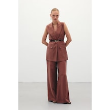 Sateen Salaş Keten Pantolon - Kahve-136262 Kahve