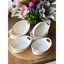 Beyaz Porselen Kulplu Oval Sunumluk 6'lı