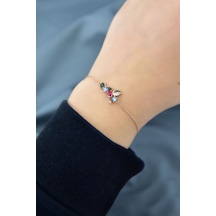 Papatya Silver 925 Ayar Gümüş Rose Kaplama Taşlı Kuş Bileklik