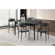 Ortadan Açılır Büyüyen 70x120cm Koyu Gri Ahşap Salon Yemek Masa Gri Gözde Sandalye Takımı 4 Sandalye Koyu Gri