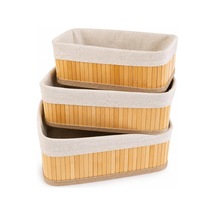 Tr Bambu Organizer Sepet 3'lü Set Kumaş Kaplı Dekoratif Saklama Kutusu, Çok Amaçlı Düzenleyici Banyo, Mutfak Genel