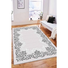 Gri Çerçeveli Kaymaz Tabanlı Makinede Yıkanabilir Halı Mk59n11