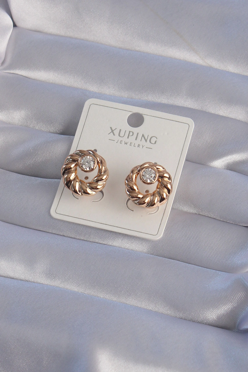 Xuping Rose Renk Oval Zirkon Taşlı Burgu Model Küpe Altın