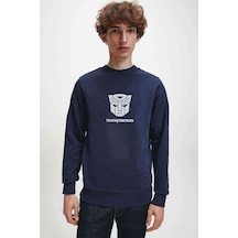 Transformers Baskılı Indigo Mavi Lacivert Erkek Sweatshirt (528529757)