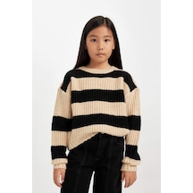 DeFacto Kız Çocuk Çizgili Bisiklet Yaka Triko Kazak A6009A824WNBK27 Siyah DeFacto Kız Çocuk Çizgili Bisiklet Yaka Triko Kazak A6009A824WNBK27 Siyah