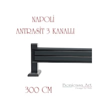 Napoli Ahşap Başlıklı 3 Kanallı Alüminyum Dekoratif Ray Korniş Modern Rustik Antrasit 300 Cm Antrasit