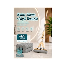 Kelebek Mop Süngerli Paspas Seti, Kendinden Sıkmalı Teleskobik Saplı Yer Temizlik Mopu +6 Yedekli Yüksek Emicili Sünger