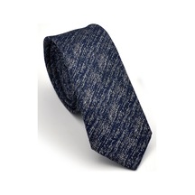 Gaffy Füme Gri Kırcıl Desenli Lacivert Dokuma Kumaş Mendilli Slim Fit Kravat // Sdk230919 Gri - Lacivert