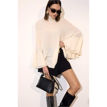 Defacto Fashion Fit Dik Yaka Krep Uzun Kollu Bluz G8612ax26sper83 Ekru-er83