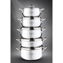 Mango Kitchen Dara Steel - 10 Parça Çelik Tencere Seti Paslanmaz Çelik Master Steel 18/10 Çelik Inox