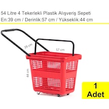 4 Tekerlek Plastik Alışveriş El Sepeti 54 Litre Kırmızı 1 Adet / En:42 Boy:54 Yükseklik:44 Cm