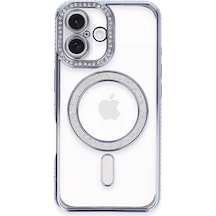 Apple İphone 16 Plus Kılıf Joke Simli Magneticsafe Kılıf - Mavi
