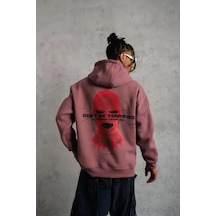 Veraura Lifestyle Erkek Maske Baskılı Kapüşonlu Sweat - Gül Kurusu Gülkurusu