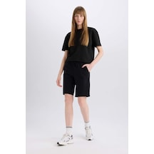 DeFacto Regular Fit Normal Bel Düz Paça Bermuda Şort W9369AZ25SMBK27 Siyah