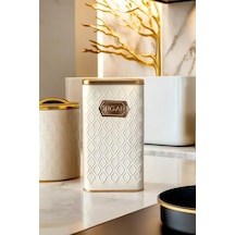 1 Adet Gofreli Beyaz & Bronz Metal Şeker Kavanozu 3 Lt