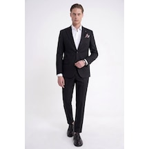 Efor Slim Fit Mono Yaka %97 Tencel Kumaş Çift Yırtmaç Esnek Siyah Takım Elbise Tk 941