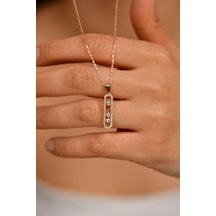 Zirkon Taşlı Rose Özel Tasarım Gümüş Kolye N10134