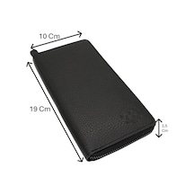 Westpolo Hakiki Deri Fermuarlı Telefon Ve Bol Kart Bölmeli, El Bantlı Unisex Portföy Cüzdan - Siyah Siyah