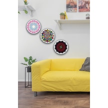 Mandala Desenli 3'lü Ahşap Tablo Modeli, Ev, Oturma Odası, Salon, Ofis Şık Duvar Dekorasyonu