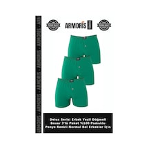 Armoris Delux Serisi Erkek Yeşil Düğmeli Boxer 3'lü Paket %100 Pamuklu Penye Renkli Normal Bel Erkekler İçin