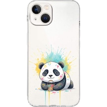 Apple Uyumlu iPhone 13 İle  Splash Panda Tasarımlı Kamera Korumalı Şeffaf Silikon Kılıf 051i