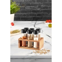 Joy Kitchen Lisa Ahşap Baharatlık Seti 6'Lı Siyah Kapak