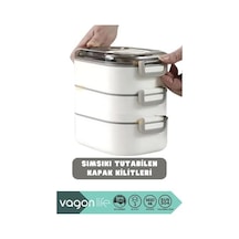 1450ml Lunchbox Üç Katlı 5 Bölmeli Ve Mini Sosluklu Çelik Sefer Tası Yemek Kutusu Lacivert Açık