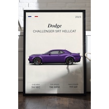 Dodge Challenger Srt Siyah Ahşap Çerçeveli Poster, Dekoratif Araba Duvar Tablosu