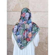 Qalortex Scarf Pamuklu Gonca Desen Eşarp - Su Yeşil