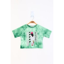 Toontoy Kids Toontoy Kız Çocuk Reglan Kol Batik Desenli Baskılı Tişört Yeşil